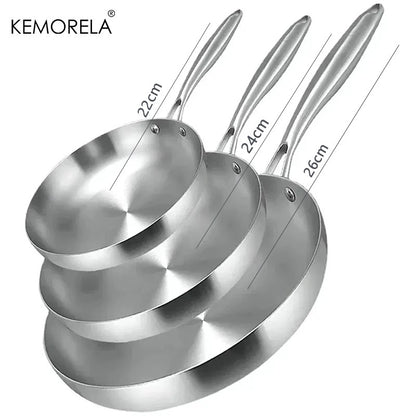 2/3 PEÇAS Frigideira 22/24/26/28CM Aço Inoxidável 304 Panela Wok 2MM de Espessura 5 Camadas de Aço Panelas Antiaderentes de Grau Alimentício para Cozinhar