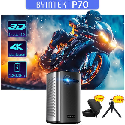 Projetor BYINTEK P70 4K 1080P DLP Mini Projetor Portátil para Home Theater Smart Wi-Fi & Bluetooth para Filmes & Jogos Com Bateria