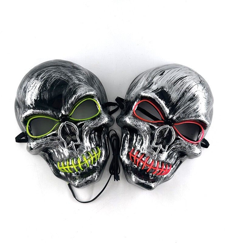 Halloween LED Skull Mask with Light Up Gloves EL Wire Glowing Skeleton Mask Lighted Flashing LED Gloves Set for Cosplay Party
