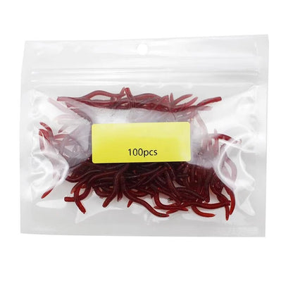 50/100 PÇS Isca Macia Robalo Dourada Minhoca de Sangue Pesca Minhoca de Borracha Vermelha Iscas Cheiro de Peixe Realista Equipamento