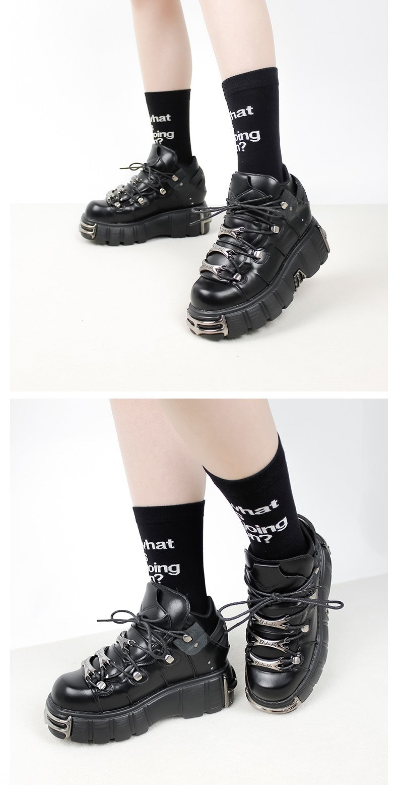 2025 New Brand Punk Style Women Shoes Lace-up heel height 6CM Platform Shoes Woman Rock Boots Metal Decor Woman Sneakers