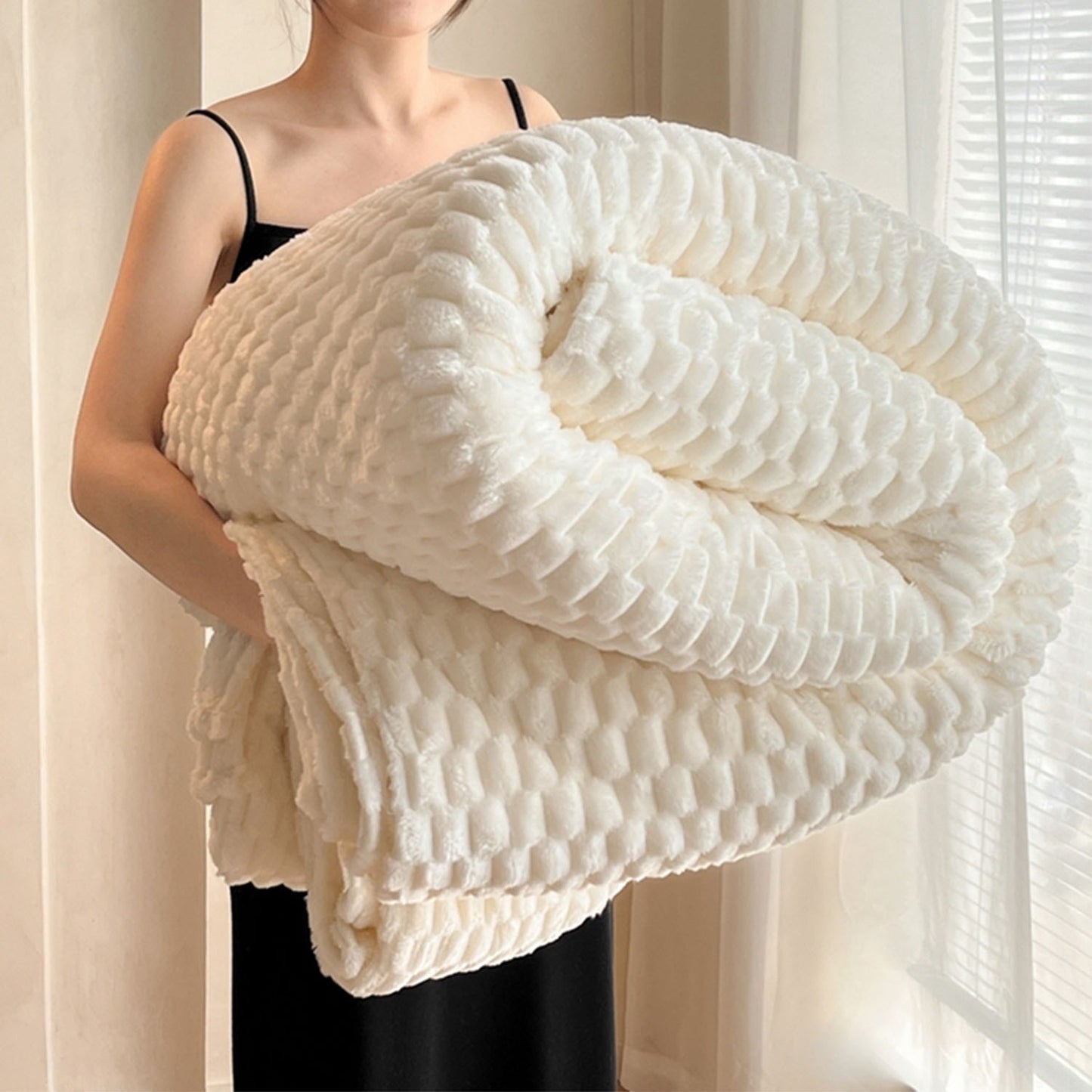 Big 3D Clouds Stylish Hexagon Jacquard Decorative Fuzzy Blankets for Household, Camping, and Travel, Super Soft Cozy