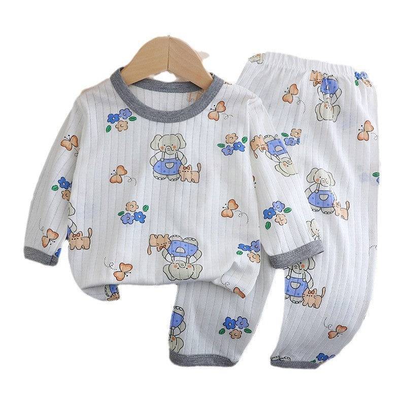 Kids Boys Girls Summer Cotton Thin Pajamas Cute Cartoon Print Long Sleeve T-shirt Tops+Pants Baby Clothing Sets