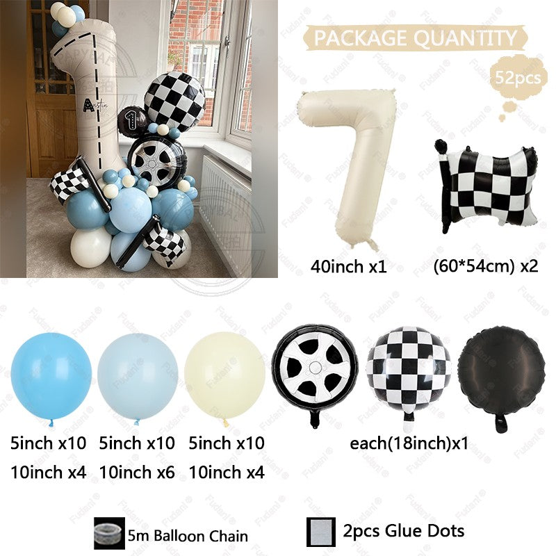 52Pcs Race Car Theme Balloon Set Blue Black Latex Balloons Checkered Flag Birthday Party Baby Shower Decor