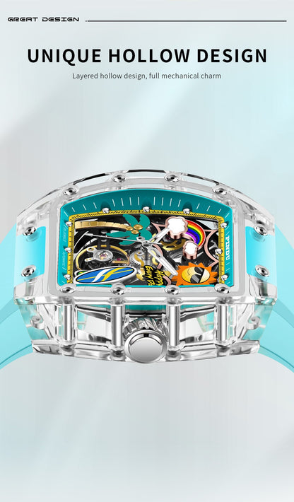 New PINDU Watch Unique Dial Design Style Men Mechanical Watch Summer Beach Fashion Watch Glowing Waterproof Resin silicone strap