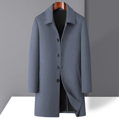 High-quality men's fashionable, stylish and versatile solid-color casual long woolen overcoat, wool woolen overcoat