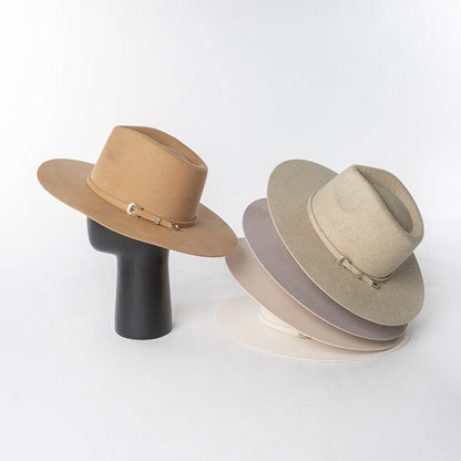 Chapéu Fedora de Feltro 100% Lã Australiana com cinto de feltro e aba larga de design moderno