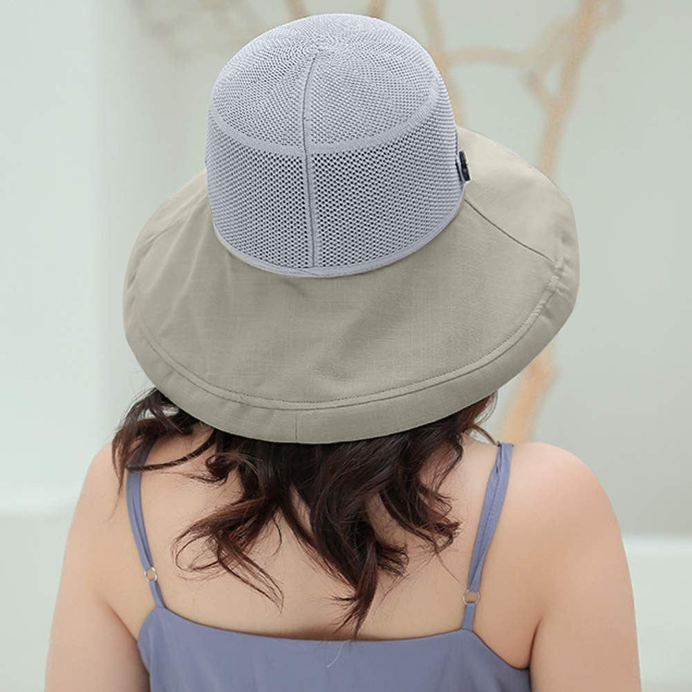 Women Mesh Sun Hats Summer Beach UV UPF Packable Wide Chin Strap, Sun Hats for Men & Women UV Protection, Sun Hat with Neck Flap