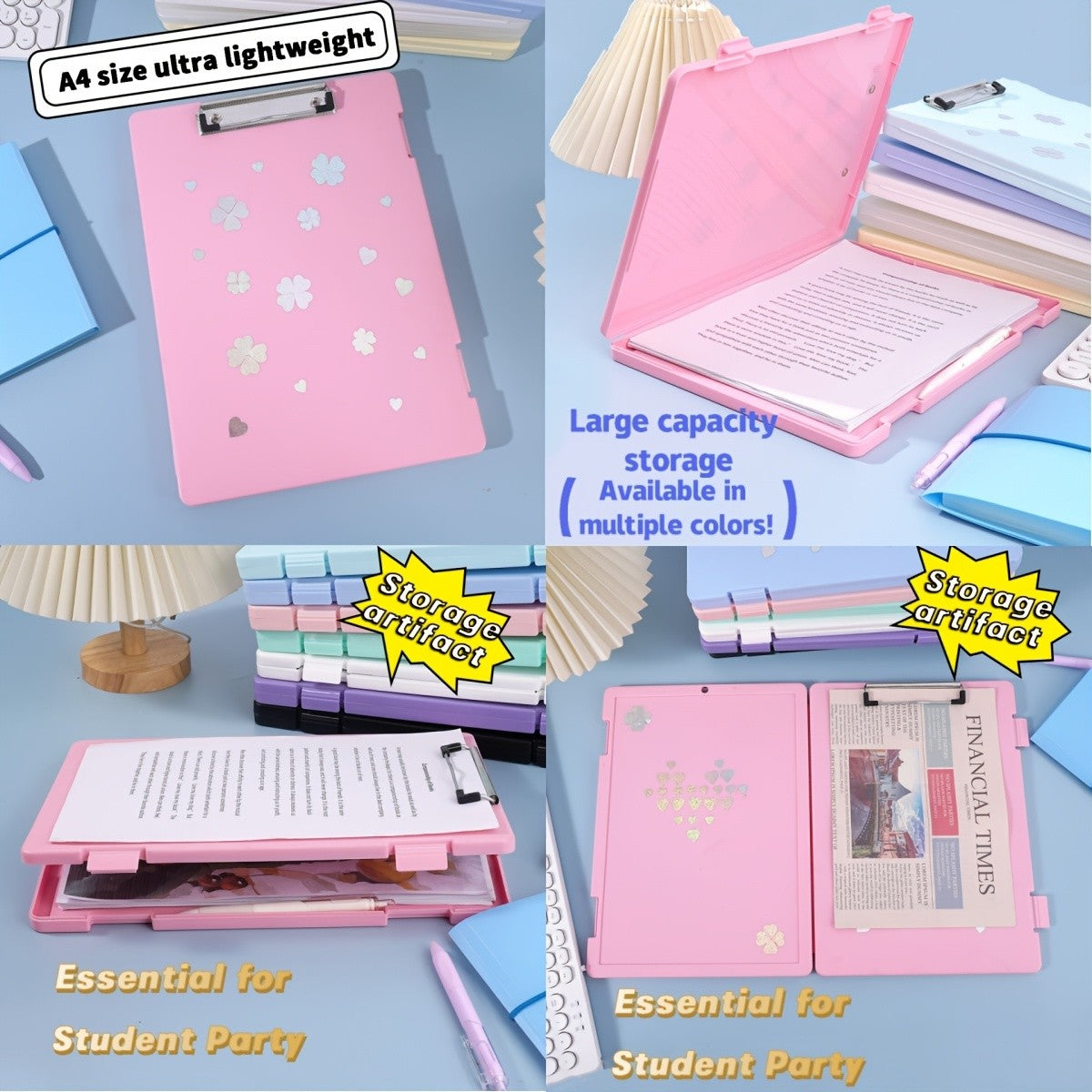 Multi-Functional File Folder Organizer, Large Capacity, Plastic, with Double Buckle Opening, for Student, Office, Exam Paper, DI