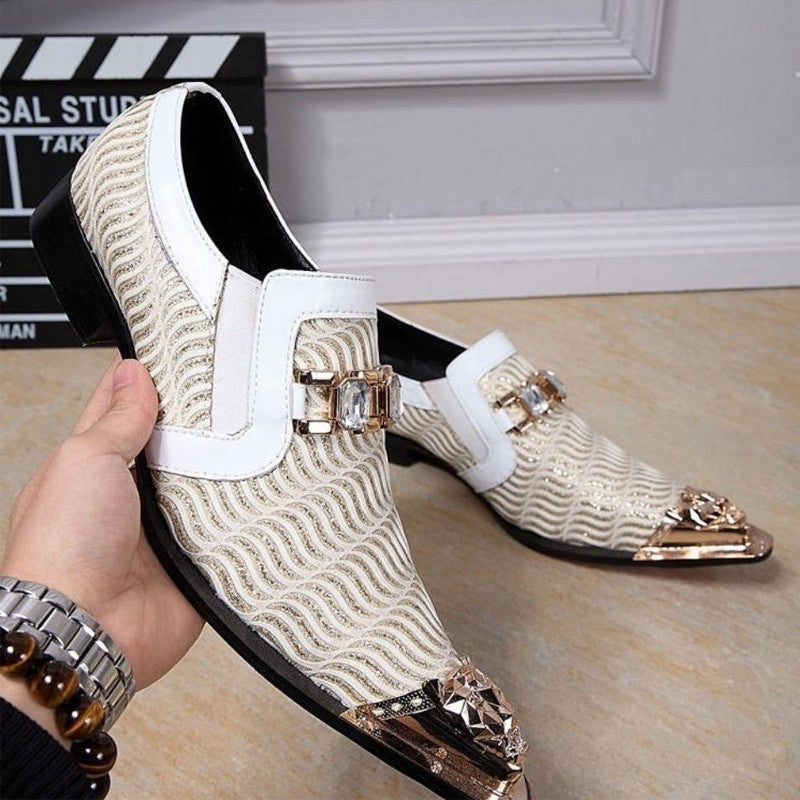 luxury mens shoes Stick diamond red  metal pointed party wedding Dress shoes man