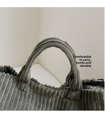 Large Capacity Striped Velvet Handbag Shoulder Bag for Woman Handbags Crossbody Bags, Versatile Letter Corduroy Women's Tote Bag
