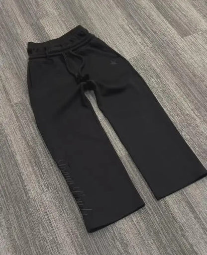 Calça Jogger Y2K Retrô Gótico Hip Hop com Strass Bordado Casual Masculina Feminina Calça Folgada Moda com Tira no Tornozelo