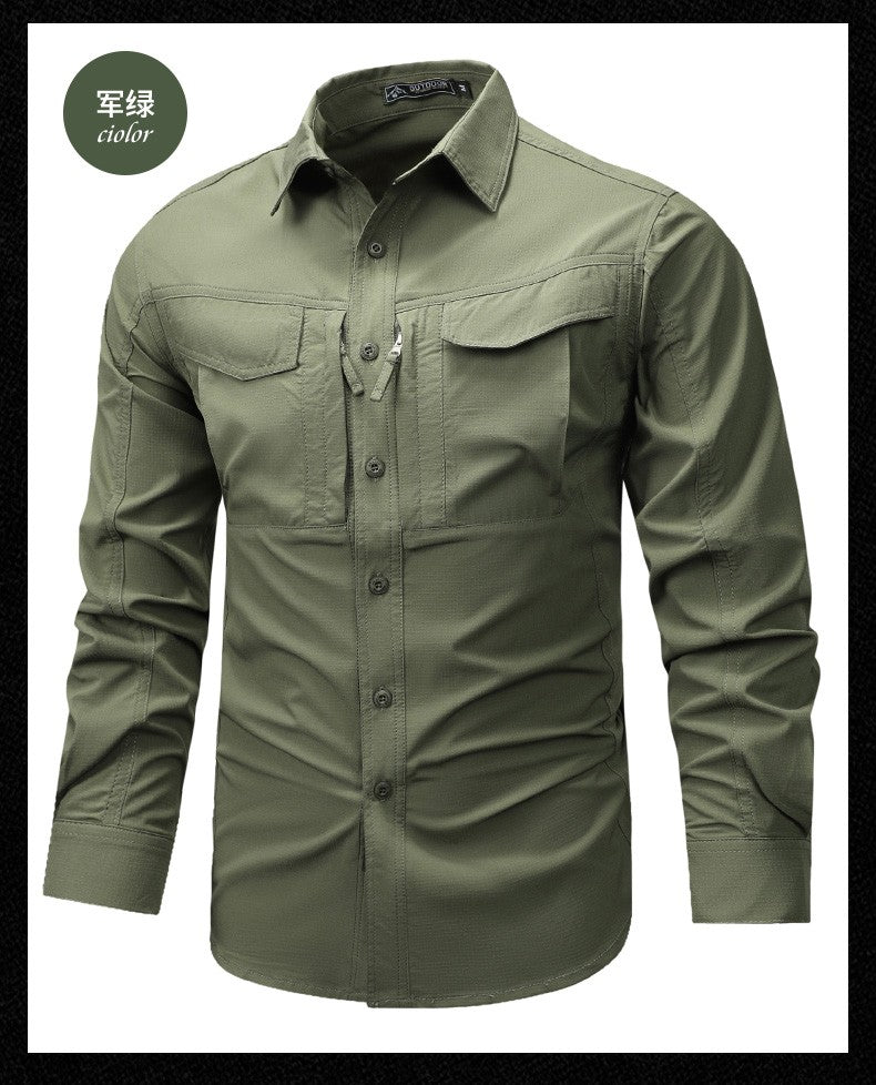 Spring Autumn Men Long Sleeved Shirt Men Tactical Work Shirts Tops Outdoor Multi-pocket Quick Drying Hiking Fishing Cargo Shirts
