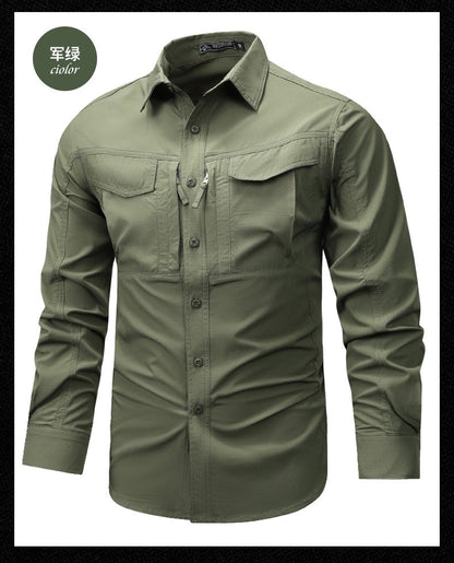Spring Autumn Men Long Sleeved Shirt Men Tactical Work Shirts Tops Outdoor Multi-pocket Quick Drying Hiking Fishing Cargo Shirts