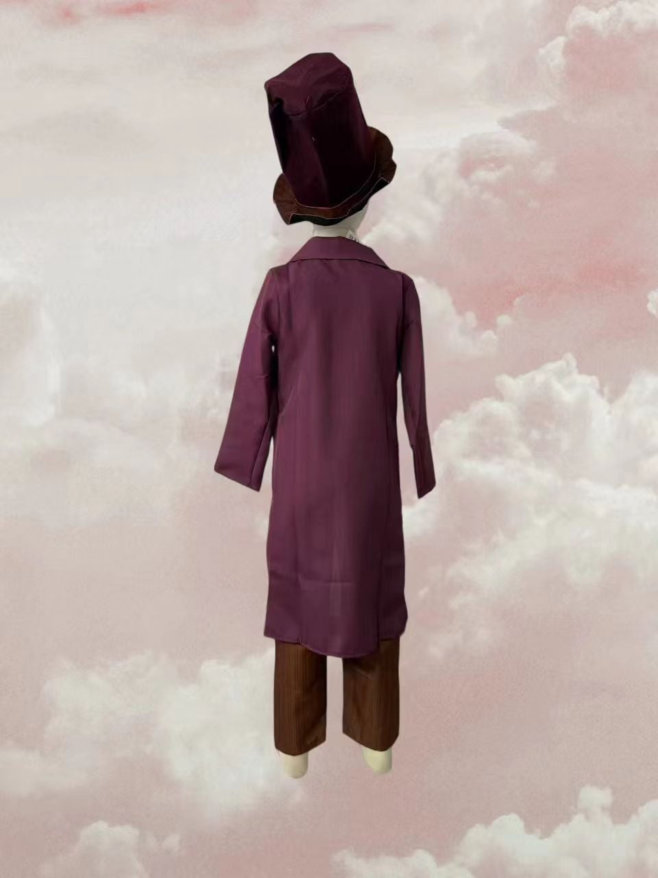 Kids Vintage Top Hat Long Formal Suit, Burgundy British Style Waistcoat Bow Tie Full Outfit For Halloween Fairy Tale Party Perfo