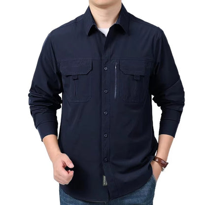 Spring Men Tactical Work Long Sleeve Shirt Man Outdoor Casual Multi Pocket Shirts Male Autumn Breathable Cargo Oversized Blouses