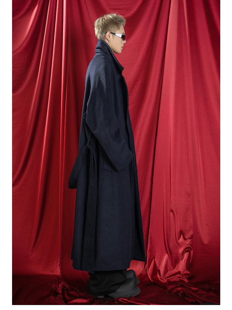 Mauroicardi Autumn Winter Oversized Extra Long Warm Navy Blue Wool Blends Coat Men Loose Luxury Designer Woolen Overcoat 2024