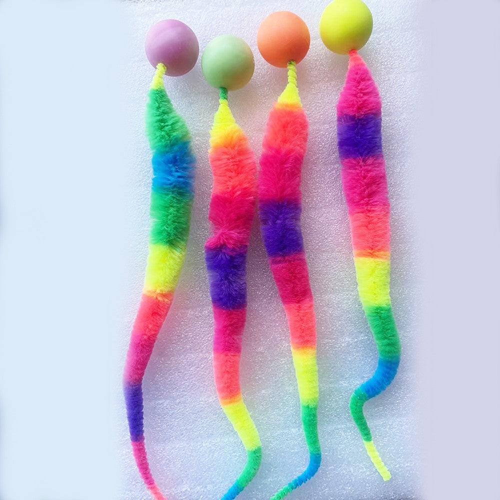 Brinquedos interativos para gatos: Bola saltitante colorida Tickle Cat, suprimentos para pets, brinquedo elástico de minhoca/lagarta para gatos, quebra-cabeça provocador para ambientes internos