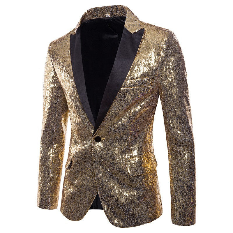 Fashion Men Luxurious Sequin Suit Jacket Green / Silver Men's Bar KTV Stage Dress Male Blazer Coat
