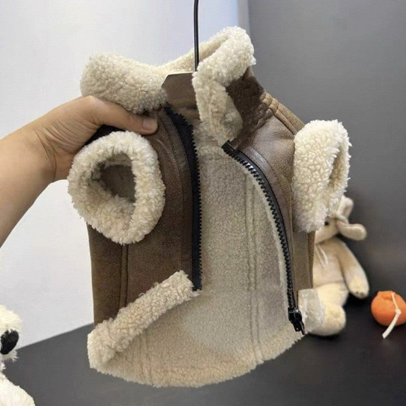 Colete Acolchoado para Pet Roupa de Cachorro de Cor Sólida Casaco de Algodão Quente de Inverno para Cães Pequenos Jaqueta Sem Mangas com Fivela de Tração