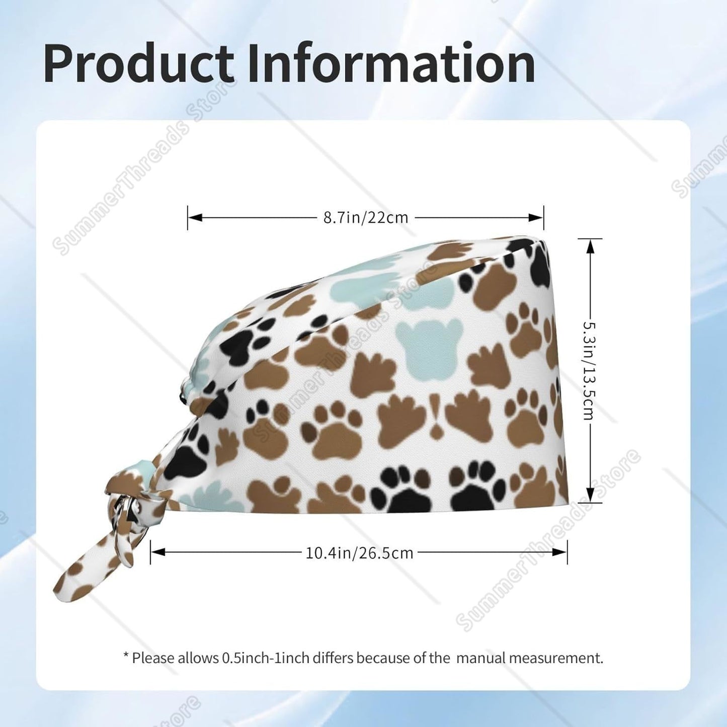 Dog Bones Paw Prints Premium Satin Lined Scrub Caps - Comfortable and Stylish Caps for Men and Women Black