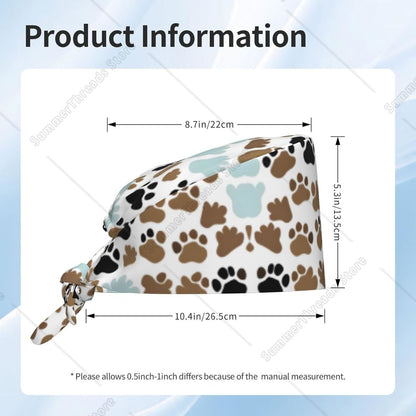 Dog Bones Paw Prints Premium Satin Lined Scrub Caps - Comfortable and Stylish Caps for Men and Women Black