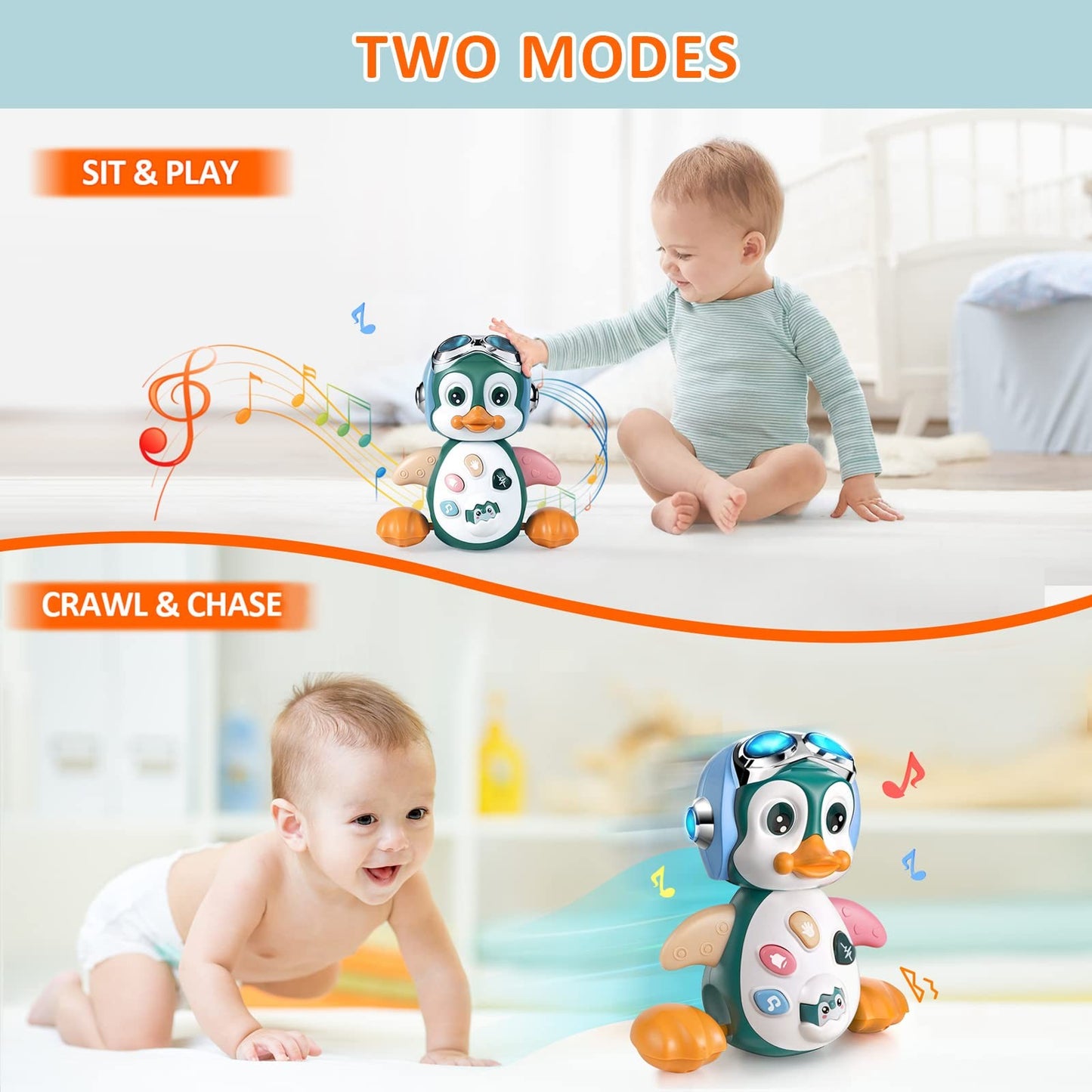 Penguin Musical Baby Crawling Toys Infant Moving Walking Dancing Toys with Light Toddler Interactive Development Tummy Time Gift