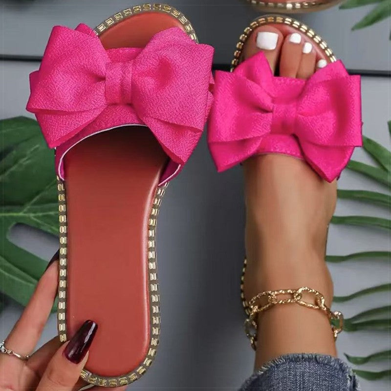 Women's Sandals Sweet Bow Summer Shoes Women Flat Sandals Inddor Outdoor Slippers Women 2025 New Sandals Summer Footwear Female