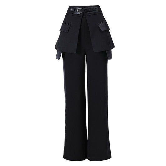 [Vibe] Black Irregular Pants High Waist Leather Long Wide Leg New Loose Fit Trousers Women Fashion Spring Autumn 2025