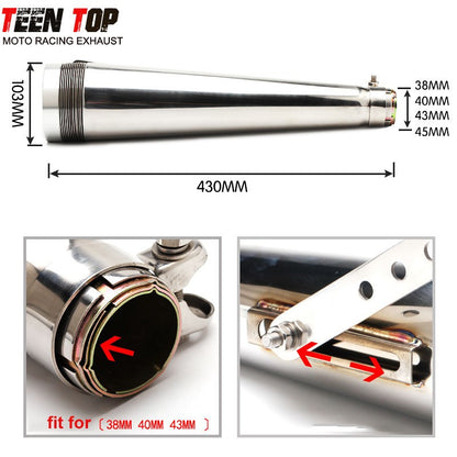 38 40 42 45MM Retro Motorcycle Exhaust Pipe For Harley Honda 125CC 250CC Exhaust Muffler 430mm Punk Racing Tailpipe Escape Moto
