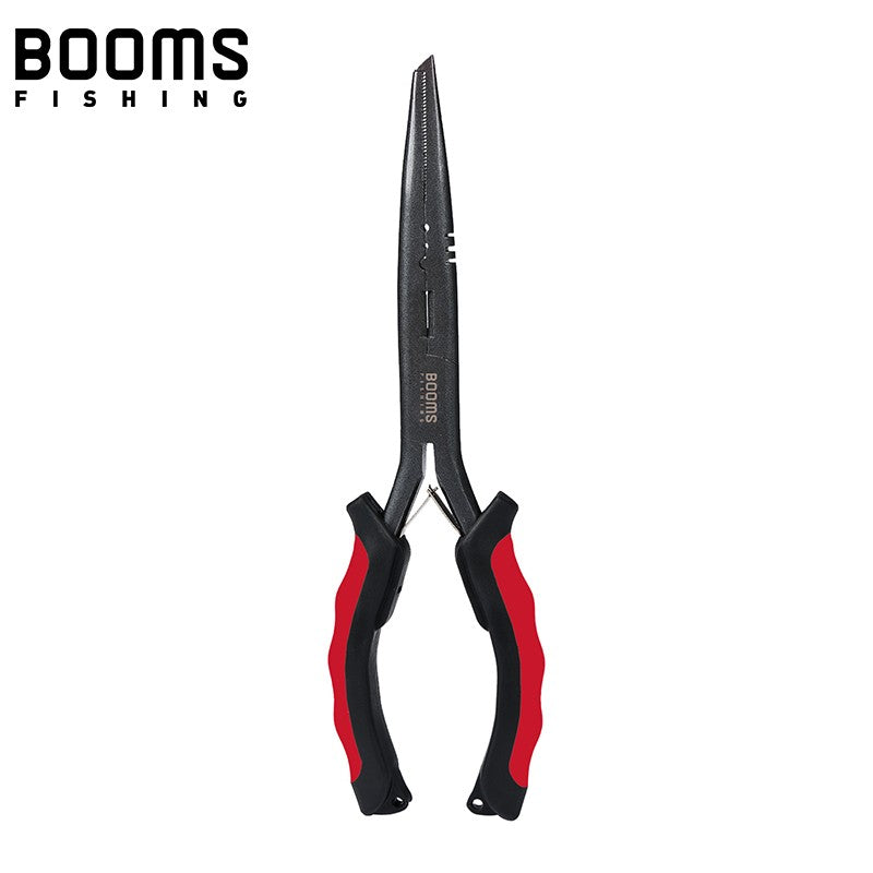 Alicate de Pesca Multifuncional Booms Fishing F03 23,5cm Bico Reto Longo Aço Inoxidável Cortador de Linha Tesoura Ferramenta