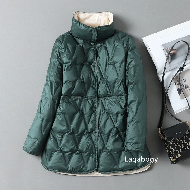Lagabogy 2025 New Autumn Winter Women Ultralight White Duck Down Long Jacket Female Single-Breasted Double Sided Puffer Coat