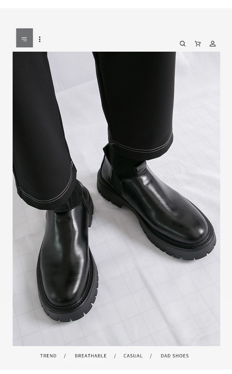 High Quality Thick Soled Leather Shoes Male Trend Men’s Dress Shoes Formal Leather Platform Loafers Shoes For Man