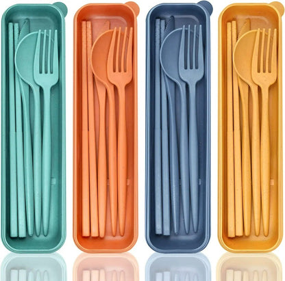 4Pcs Portable Tableware Set 4 In 1 Wheat Straw Dinnerware Cutlery Travel Tableware Picnic Dinnerware Camping Cutlery Set