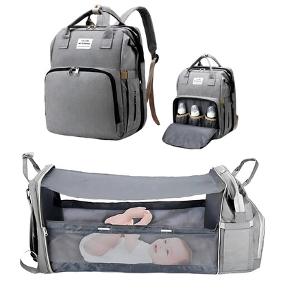Mochila-berço 3 em 1 dobrável à prova d'água com USB para viagem e para troca de fraldas 3 tipos