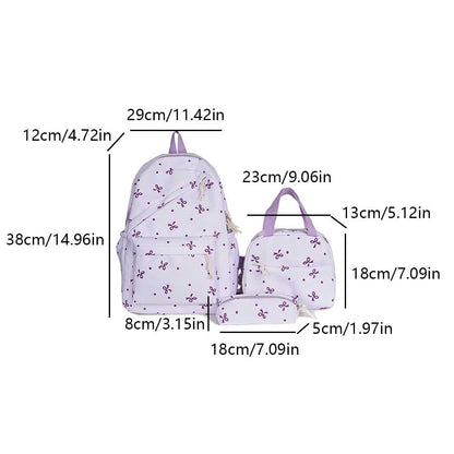 3-in-1 Bow Tie College School Backpack with Lunch Bag Pencil Case School Backpack Set Student Backpack for Teens Women Student