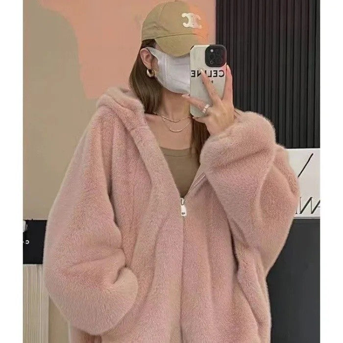 Winter New Short Fur Lined Leather Jacket Women's Hat Integrated Eco-friendly Lamb Fur Vest Women's Regular Style Coat