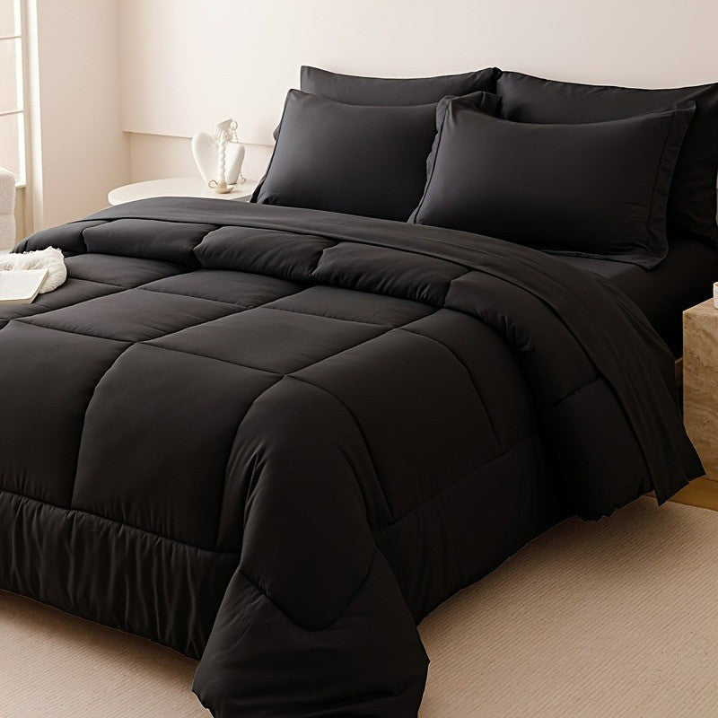 Edredom Xadrez Luxuoso de 5/7 Peças, Microfibra Macia, Respirável, Fácil de Cuidar para Todas as Estações, Conjunto de Cama com Alternativa de Pena de Ganso