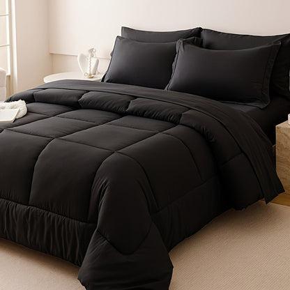 Edredom Xadrez Luxuoso de 5/7 Peças, Microfibra Macia, Respirável, Fácil de Cuidar para Todas as Estações, Conjunto de Cama com Alternativa de Pena de Ganso