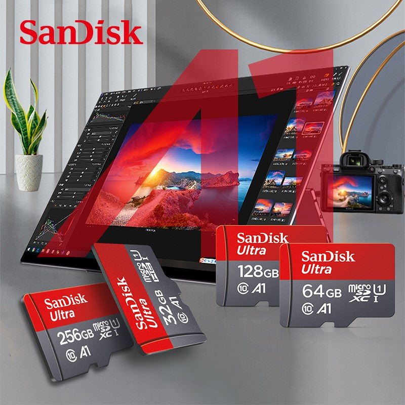 Cartão Micro SD Sandisk Ultra A1 128GB 32GB 64GB 256GB Cartão de Memória STF Cartão de Memória Flash 32/64/128GB para Telefone + Leitor de Cartão