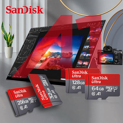 Cartão Micro SD Sandisk Ultra A1 128GB 32GB 64GB 256GB Cartão de Memória STF Cartão de Memória Flash 32/64/128GB para Telefone + Leitor de Cartão