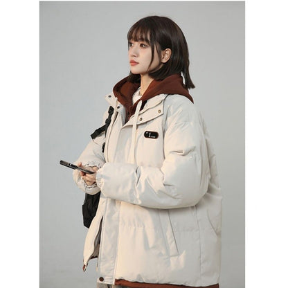 Korean Version New Fashion Letter Patch Fake Two Piece Cotton-padded Jacket Y2K Harajuku Vintage Thick Bread Loose Student Coats