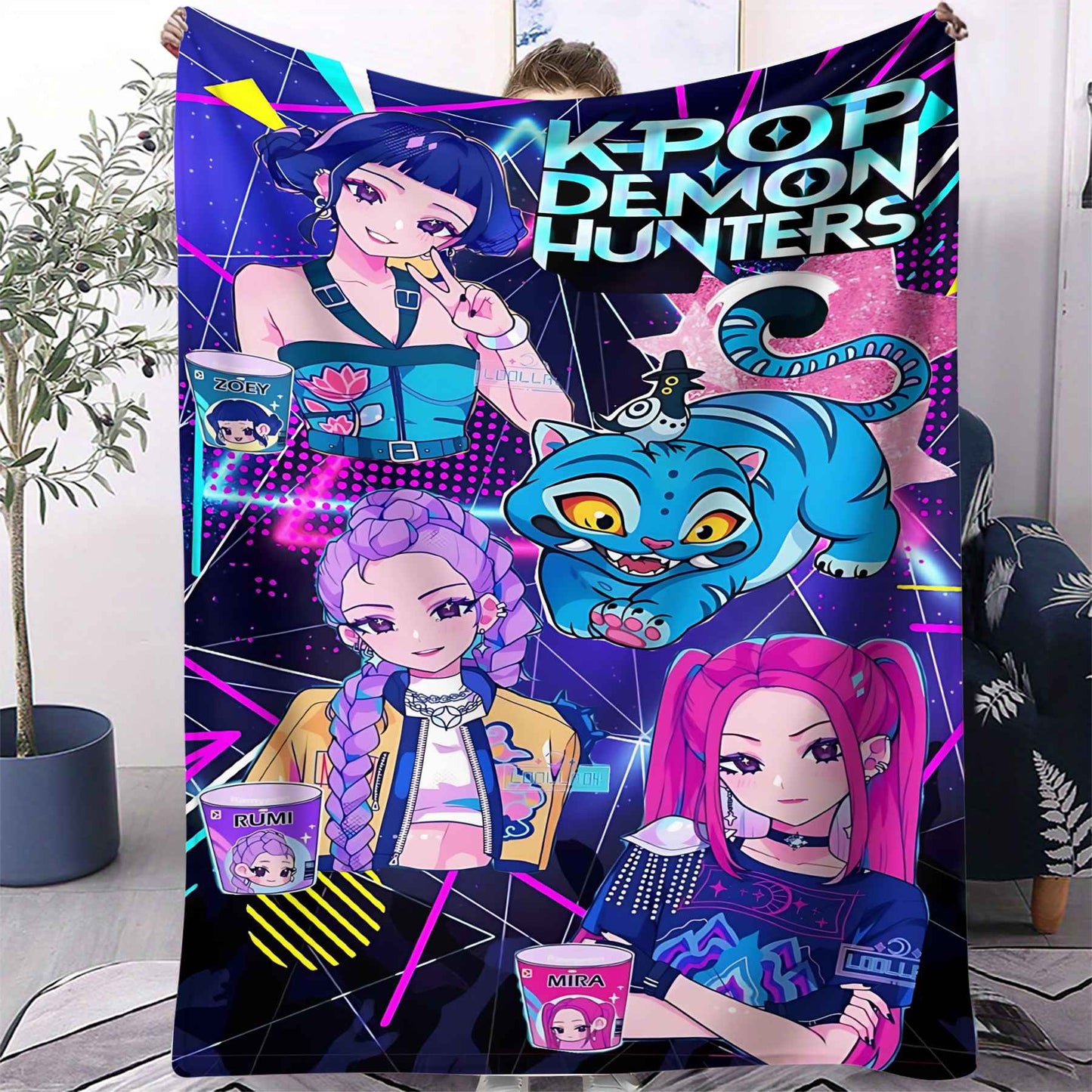 Manta K-Pop Demon Hunter Quente Anime Menina Equipe Manta de Flanela para Sofá Sala de Estar Inverno Quente Presente para Fãs