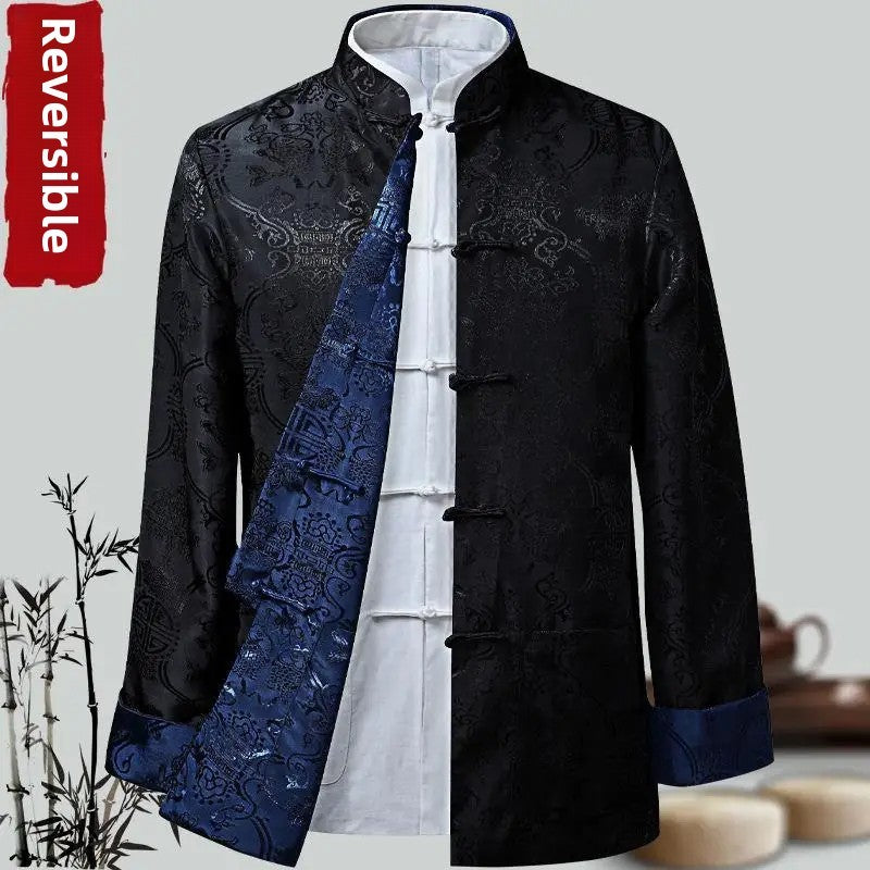 Spring Autumn Double-Sided Wearable Vintage Blazer Jacket Men's Casual Chinese Style Middle-Aged And Elderly Fashion Outerwear