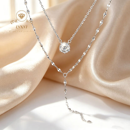 Moissanite S925 Silver Double-layer Necklace Y-shaped Fringed Exquisite Sweater Chain Light Luxury Niche Affordable Jewelry Gift