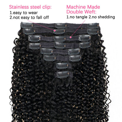 Extensões de Cabelo com Clipe Ondulado de Água Cabelo Humano Real Cacheado Profundo com Clipe para Mulheres 8 Peças 120G Extensões de Cabelo Humano Remy Brasileiro