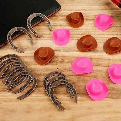 HFIL-30Pcs Mini Cowboy Hat Mini Horseshoe Plastic Western Party Hats For Birthday Horse Party Decoration Supplies