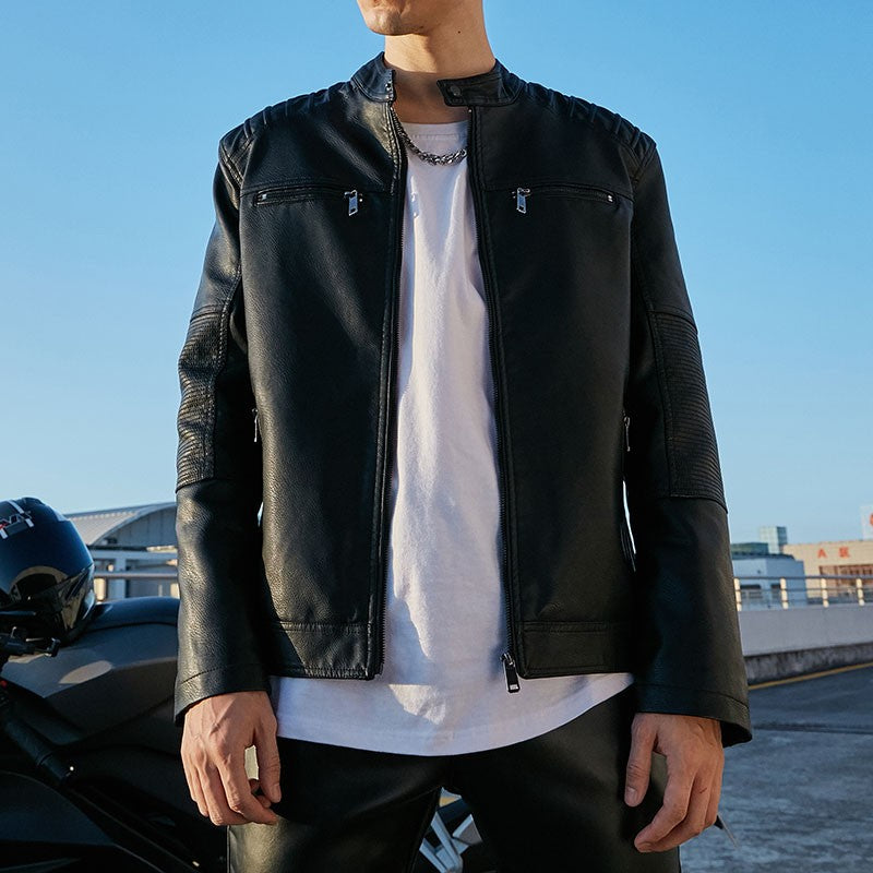 Shilin brand leather jacket men new plush thickened leather coat Slim fit Korean fashion winter casual leather jacket