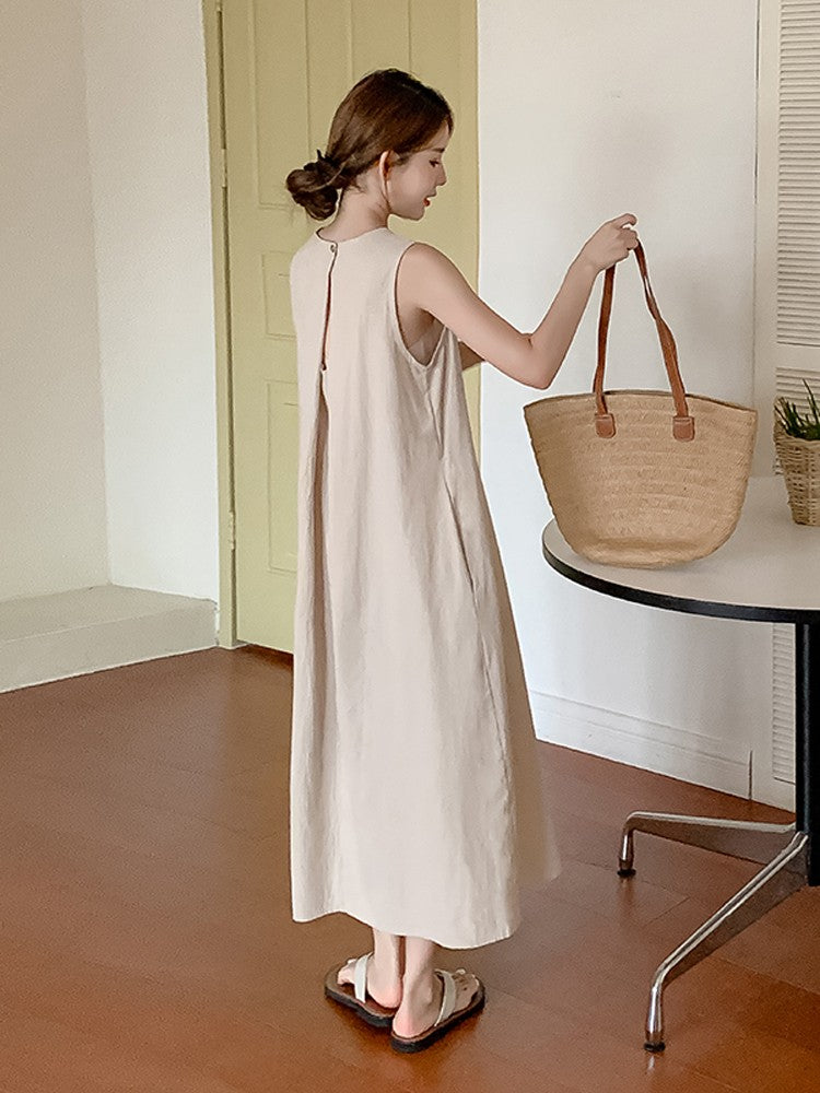 NYFS 2025 Summer New Korea Woman Dress Vestidos Robe Elbise Loose Plus Size Solid Sleeveless Backless Long Dress L-4XL