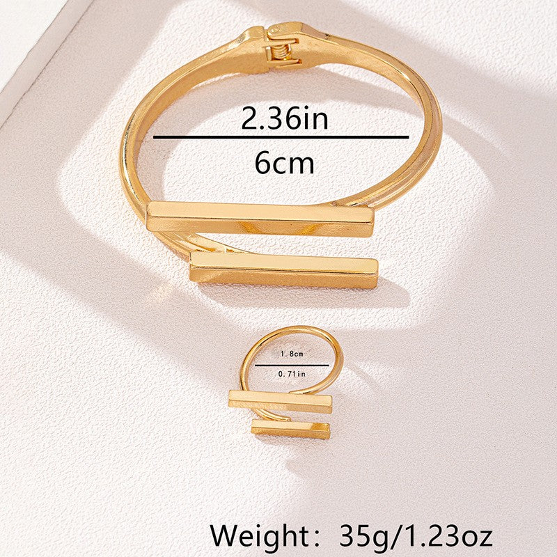 2 peças novo conjunto de anel de pulseira aberta geométrica de design simples, presentes de acessórios de festa de feriado de tendência personalizada feminina